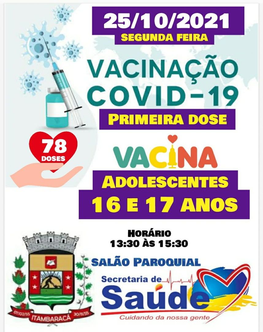 Vacinação COVID-19  - Primeira Dose Pessoas com 16 e 17 Anos 