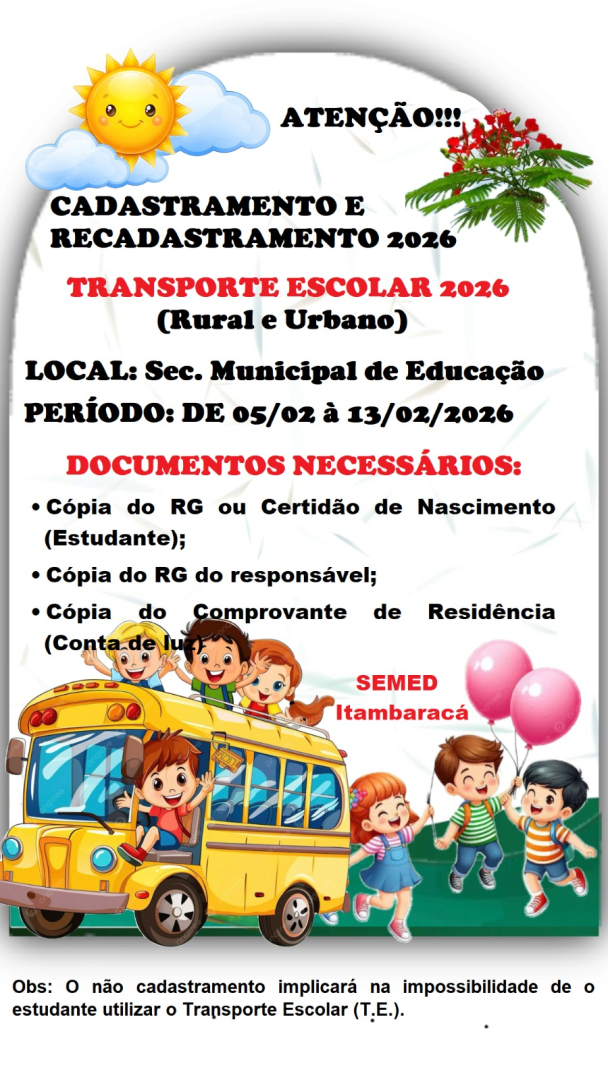 CADASTRAMENTO E RECADASTRAMENTO DO TRANSPORTE ESCOLAR 2026